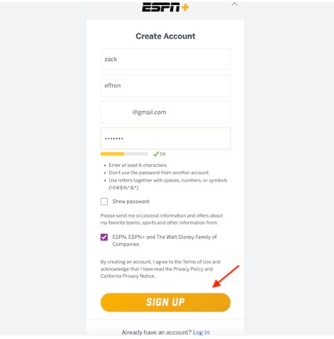 espn signup